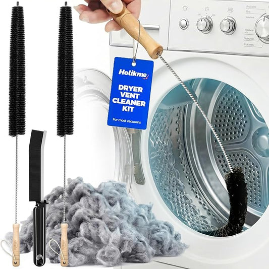 Holikme Dryer Vent Cleaner Kit, 3 Pieces Dryer Lint Brush- Household Supplies 304 Stainless Steel Cleaning Brush Home Essentials Crevice Brush for Lint Trap by Holikme