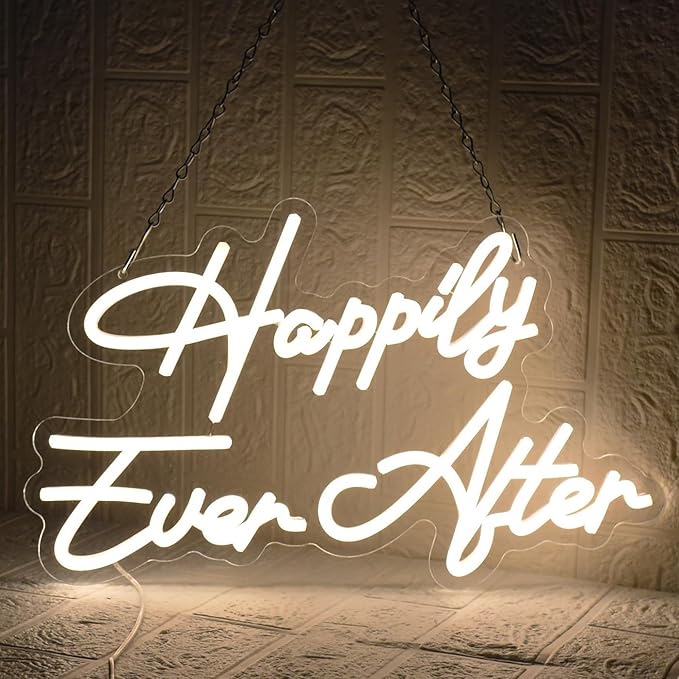 Happily Ever After Neon Sign for Wall Decor, Wedding Neon Lights Sign Dimmable USB Powered LED Sign for Bedroom Home Bar Wall Decor Anniversary Valentine's Celebrations Wedding Party