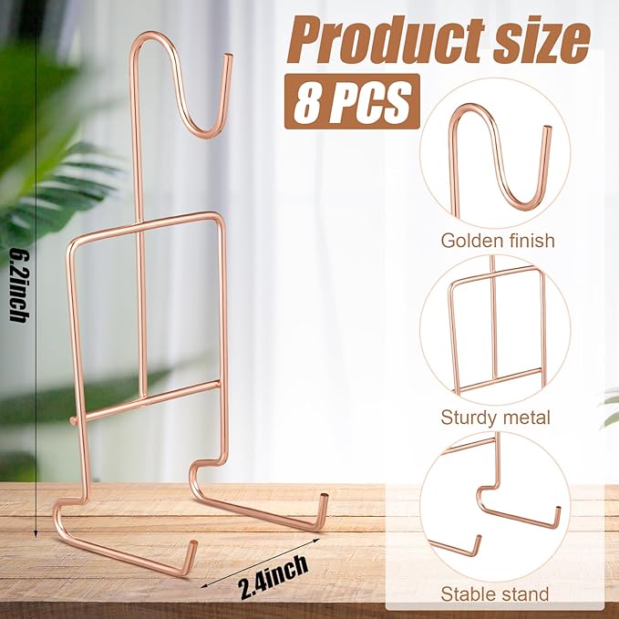 Vesici 8 Pcs Tea Cup and Saucer Display Stand Metal China Teacup Holder Rack Saucer Organizer Coffee Mug Hanger Stand Tray for Afternoon Tea Party Cabinet Counter Bar(6.22 x 2.44 Inch,Rose Gold)