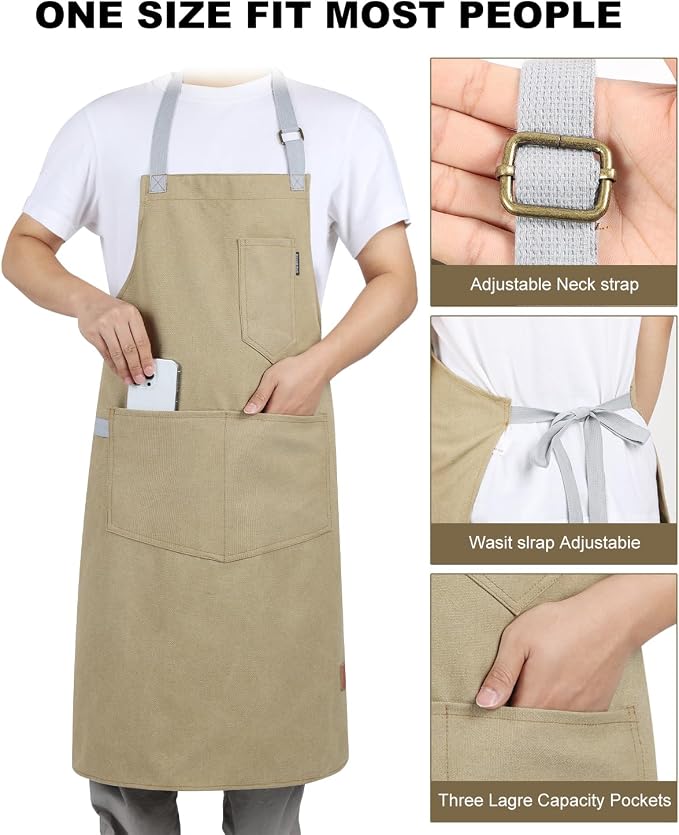 Chef Apron w/Pockets, Adjustable Strap for Cooking & Gardening | Equipped with 3 Large Multi-use Pockets, Wear-Resistant Fabric, Easy Clean, Ideal for BBQ Baking Craft for Men Women - Image 2