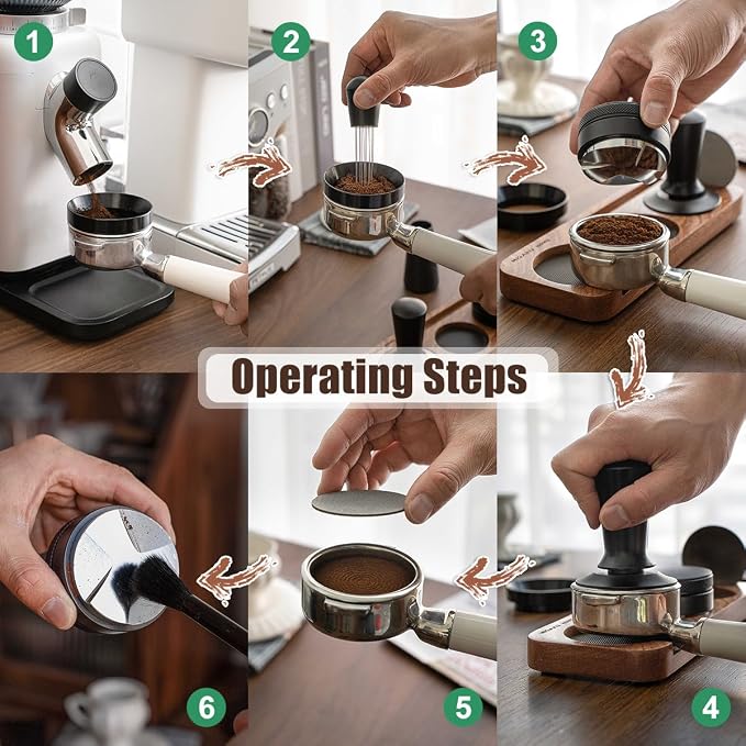 7 PCS Espresso Accessories Kit, Espresso Tamping Station, Coffee Tamper, Coffee Distributor, WDT Tool, Puck Screen, Dosing Funnel, Cleaning Brush, Barista Tools Set (51mm) - Image 2