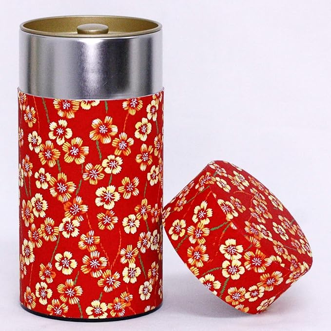 Washi Paper Tea Tin Canister: Long 7oz (200g) Flower of Happiness (#85), Japan