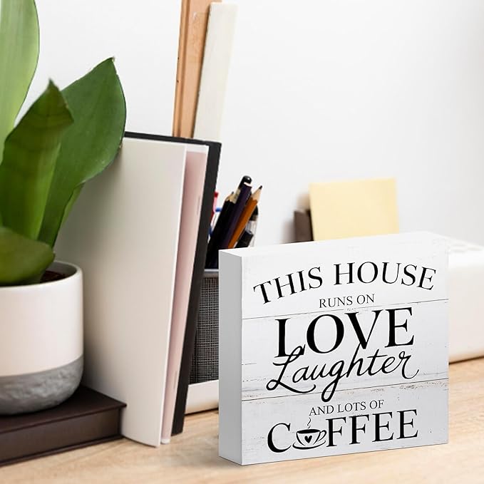 Rustic Coffee decor for Home, Kitchen, Office, This House Runs on Love Laughter and Lots of Cafe, Wooden Sign