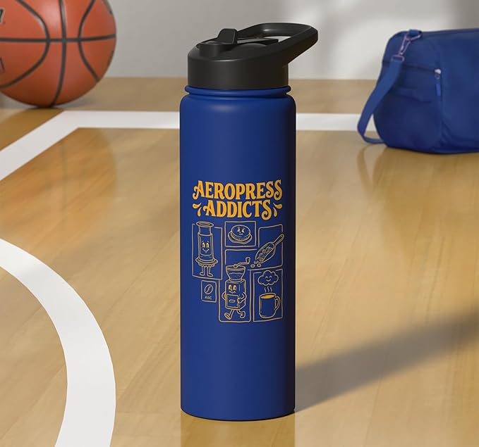 Kawaii Coffee Brewing Characters Shirts AeroPress Addicts Stainless Steel Insulated Water Bottle