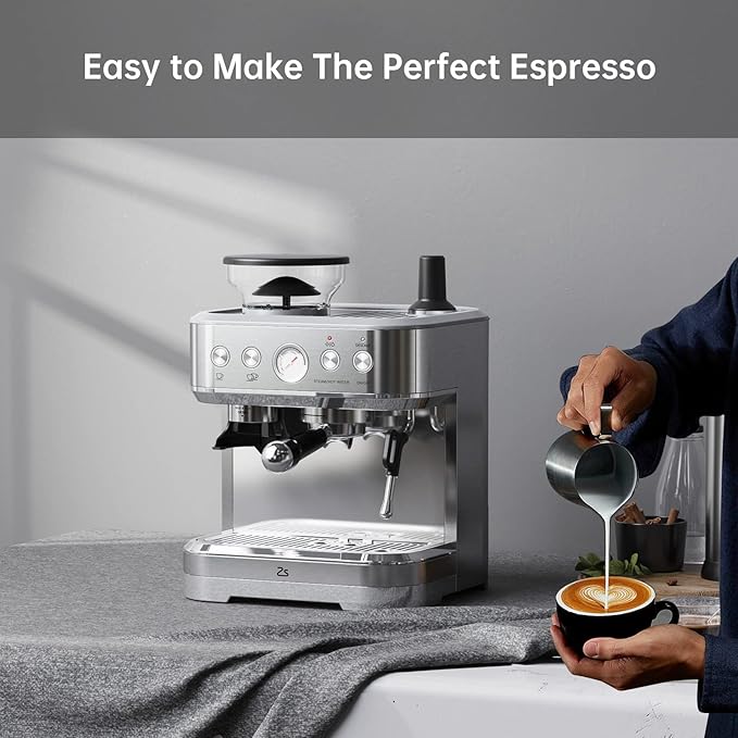 Espresso Machine 15 Bar, LCD Display Espresso Maker with Grinder, Milk Frother and PID Temperature Control, Professional Coffee Maker for Latte Cappuccino - 8.8 Oz Bean Hopper