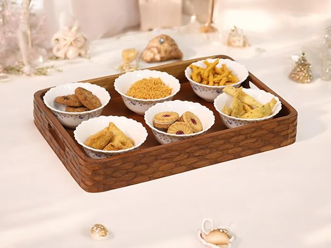 Vesta Homes Acacia Wood Serving Tray for Home/Kitchen/Restaurant/Office Organizer/Dining Table | Premium Serving Trays | 38 x 25 x 5 cm | Handcrafted in India
