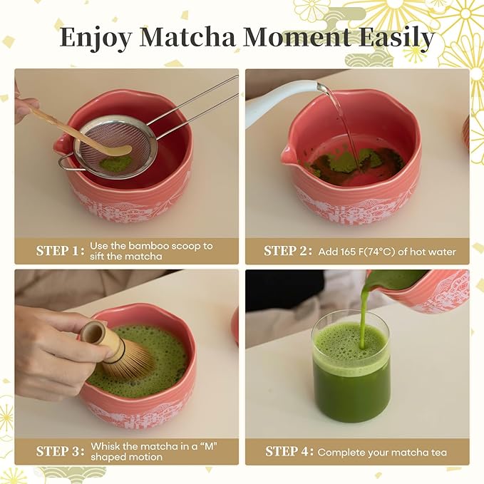 Matcha Whisk Set With Japanese Culture Design, Red Matcha Bowl Set and Whisk Holder, Ceremonial Tea Serving Gift Kit