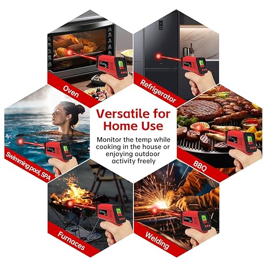 Digital Infrared Thermometer Gun for Cooking,BBQ,Pizza Oven, Infrared Thermometer Laser with Backlight,-58℉~1022℉(-50℃~550℃) Handheld Non Contact Heat Laser Temperature Gun (Not for Human)