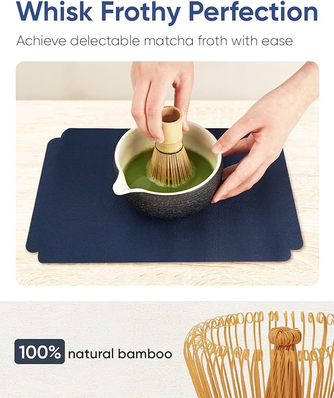 7 Pcs Matcha Kit Set, Matcha Whisk and Bowl with Spout, Powder Sifter, Whisk Holder, Bamboo Scoop and Scoop Rest, Perfect Prepare Tools for Making Macha Tea (Charcoal Grey)