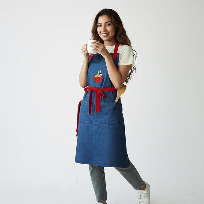 100% Cotton Printed Kitchen Apron with 2 Pockets for Men and Women – Adjustable Chef Apron - Machine Washable