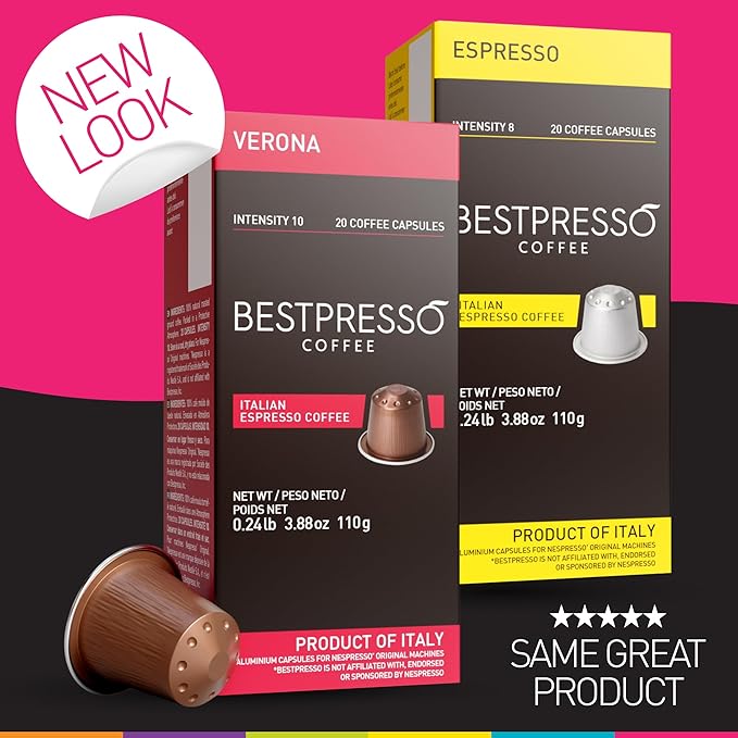 Bestpresso Coffee for Nespresso Original Machine 120 pods Certified Genuine Espresso Caramel Blend(Medium Intensity) Pods Compatible with Nespresso Original 60 Days Satisfaction Guarantee