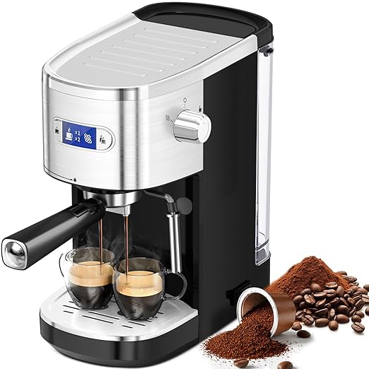 20 Bar Espresso Machine, Professional Stainless Steel Coffee Maker with LCD Display, 45oz Removable Water Tank, Home & Office Espresso Maker for Cappuccino Latte Macchiato, Black