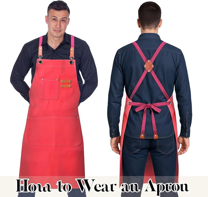 Chef Cotton Canvas Apron for Men Women with Pockets | Cross Back Design-Comfortable apron for cooking BBQ baking gardening kitchen barber woodworking grilling crafting - Image 4