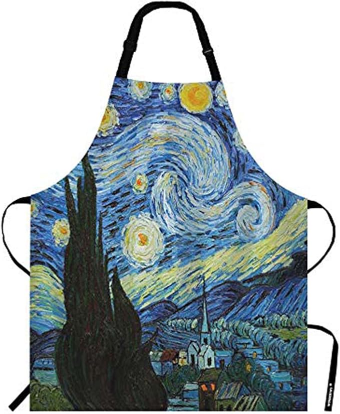 WONDERTIFY Classic Arts Starry Night Apron,Oil Paniting Bib Apron with Adjustable Neck for Men Women,Suitable for Home Kitchen Cooking Waitress Chef Grill Bistro Baking BBQ Apron