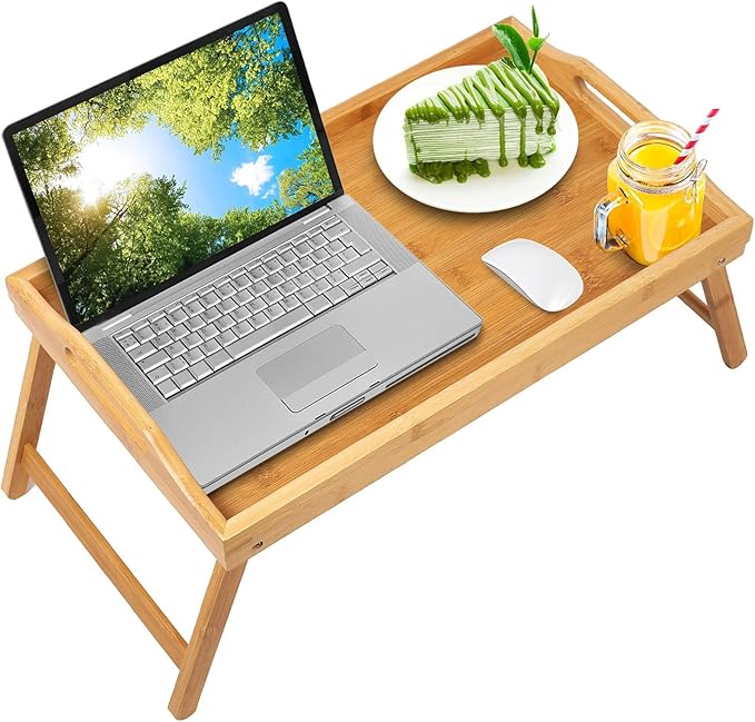 Bed Tray Table with Folding Legs,Serving Breakfast in Bed or Use As a TV Table, Laptop Computer Tray, Snack Tray