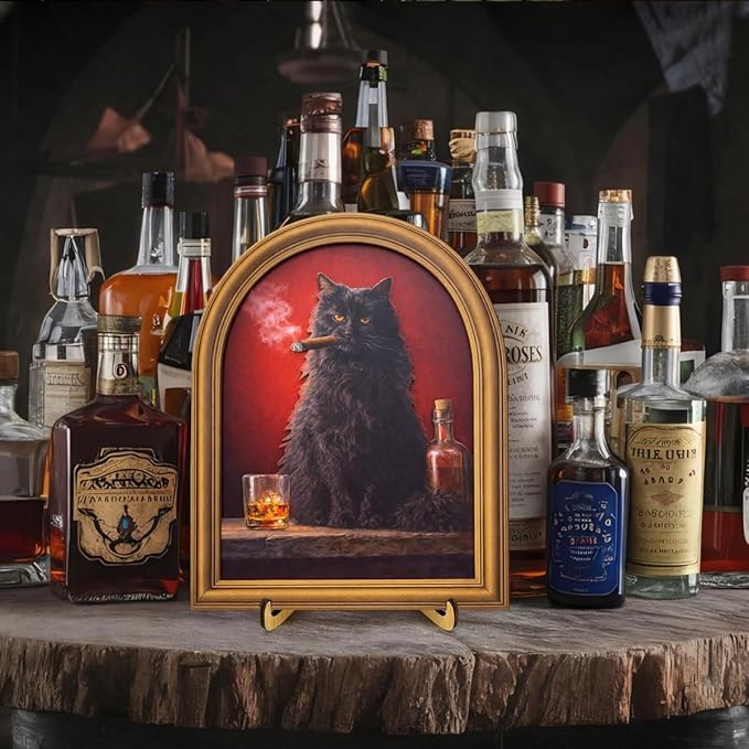 3D Funny Black Cat Smoking Wall Art Sign for Man Cave Decor, Whiskey Bar Cat Portrait Decor, 8x10 Inch