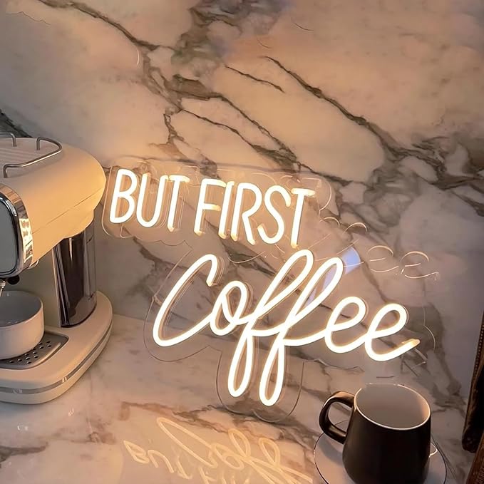 BUT FIRST Coffee Neon Sign - Adjustable Brightness LED Coffee Bar Sign for Cafe Shops, Home Bars, and Bedroom Decor, Modern Cafe Bar USB Powered