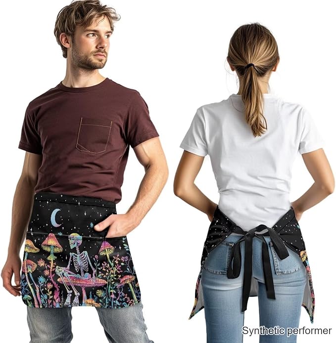 Server Apron with 3 Pockets 13 Inch Short Half Waist Aprons Waterproof Cooking Aprons for Women Men - Image 2
