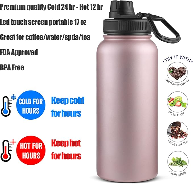 Sivaphe Infuser Water Bottle with Removable Strainer for loose leaf Tea 18/8 Stainless Steel 32 oz Insulated Tea Tumbler Gift for Women Rosegold