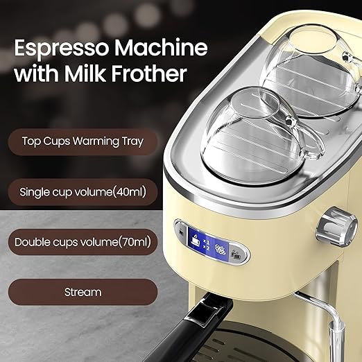 20 Bar Espresso Machine, Professional Stainless Steel Coffee Maker with LCD Display, 45oz Removable Water Tank, Home & Office Espresso Maker for Cappuccino Latte Macchiato, White