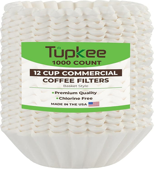 Tupkee 12-Cup Large Coffee Filters - 9.75” x 4.25” - 1000 Count - Tall Walled to Prevent Ground Overflow - Compatible with Bunn 12 Cup Commercial Coffee Maker & Large Home Machines - Made in the USA