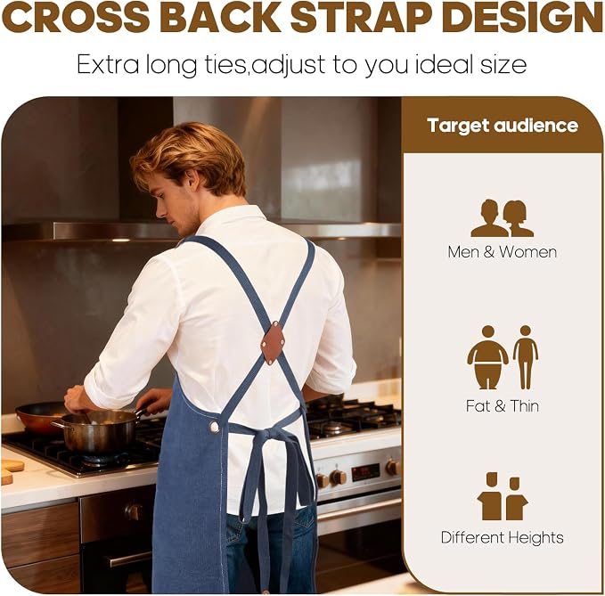 Aprons For Women Men With Large Pockets, Waterproof Cotton Chef Aprons For Cooking Server Grilling Bbq Kitchen - Image 5