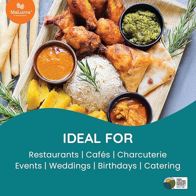 14"x10" Rectangle Tray - 50 PCs Disposable Serving Palm Platters Like Bamboo Charcuterie Tray | Biodegradable | Disposable | Eco-Friendly, Heavy Duty, Bulk | For Parties, Weddings, BBQs & Catering
