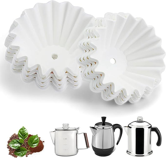 Coffee Filters Compatible with Farberware Coffee Percolator, 150 Pcs White Percolator Filters for Farberware FCP240/Yosemite, Coletti Bozeman 6/9 Cup, Elite Gourmet EC140