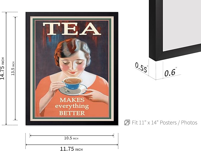 Poster Master Vintage Tea Makes Everything Better Print - Retro Food & Drink Poster - Positive Quotes Art - Gift for Women, Tea Lover - Decor for Kitchen, Teahouse - 11x14 Black Framed