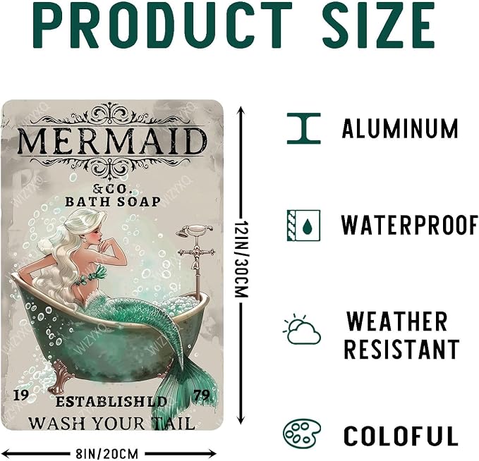 Funny Metal Signs Mermaid Company Bath Soap Vintage Tin Sign Wall Decor for Room Living Room Bathroom Toilet Hotel 8×12 Inches - Image 2