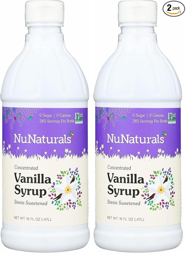 NuNaturals Stevia Syrup, Sugar-Free Sweetener, Plant-Based Sugar Substitute, Zero Calorie, Vanilla Flavor, 16 oz (Pack of 2) by NuNaturals