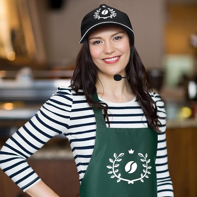 Liitrsh Barista Apron Halloween Costume with Hat and Microphone Green Coffee Theme Adult Outfits with Logo for Man Women Kitchen Cooking Halloween Adult - Image 4