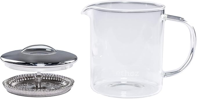 Ethoz® by Planetary Design Glass Tea Brewer – Premium Loose-Leaf Infuser, Borosilicate Chamber, Stainless Steel Strainer, 14 fl.oz. / 400 mL, Minimalist Design, Sustainable & Easy to Clean