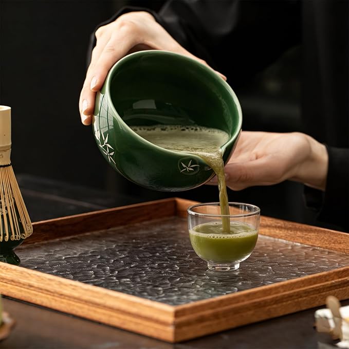 Matcha Whisk Set,8 Pcs Ceramic Matcha Set for Ceremony,Matcha Whisk kit with Bowl,Bamboo Whisk and Holder,Scoop,Sifter,Gift for Matcha Lovers Family and Friend Green