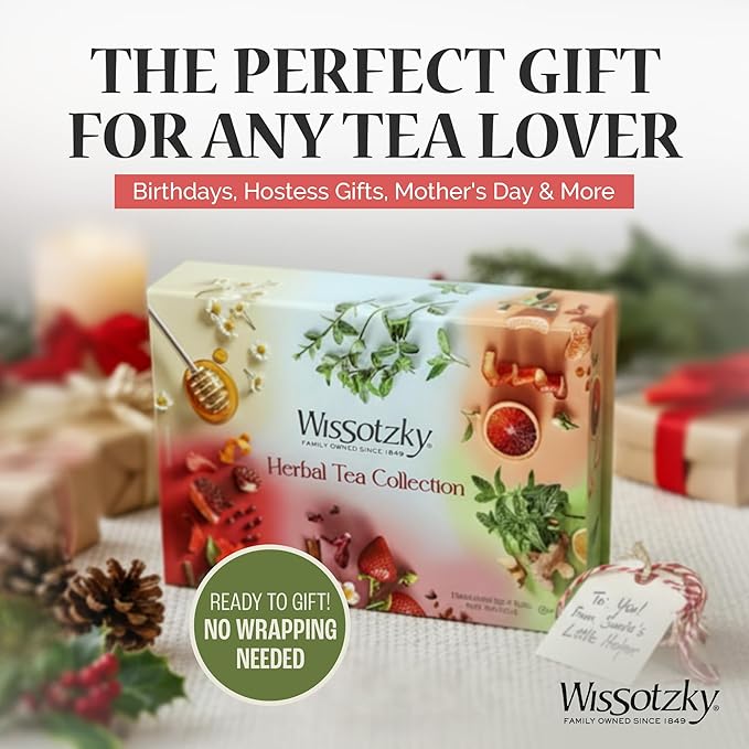 Wissotzky Herbal Tea Variety Pack Sampler (42 Tea Bags) in a Premium Reusable Gift Box | Valentines Day Gift | Caffeine-Free | 6 Exciting Flavors | Individually Wrapped Tea Bags | Ideal Present for Holiday & Corporate Gifting | Magnetic Closure Box | K...