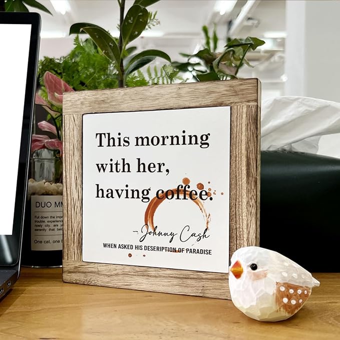 Coffee Decor Set, Wooden Box Signs for Home Decor, Farmhouse Wood Sign, Cafe Table Desk Decortion, This Morning With Her Having Coffee Sign - Image 6