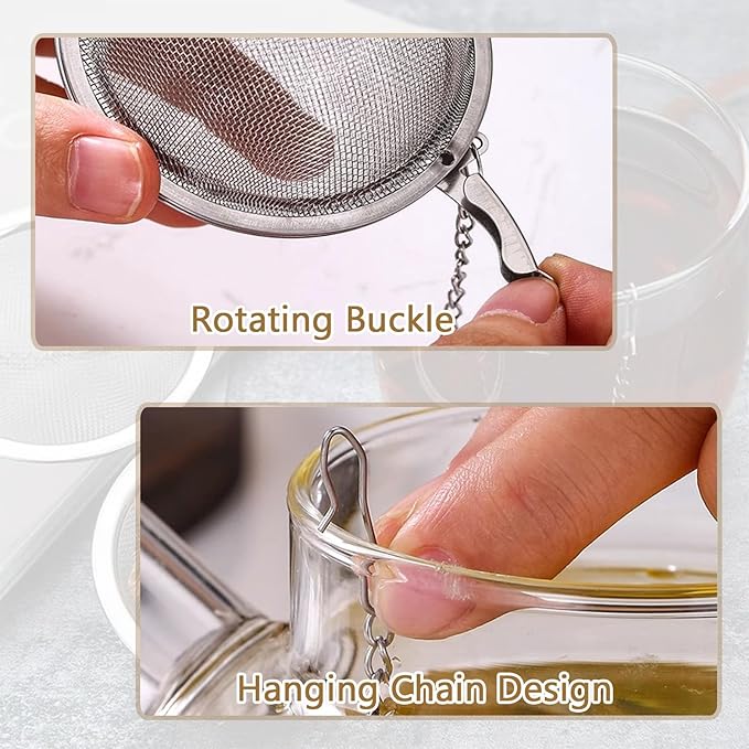 Medsuo 2pcs Stainless Steel Tea Strainer Infuser Ball Mesh Tea Filter with Extended Chain Hook for Loose Tea Leaves (2 Inch)