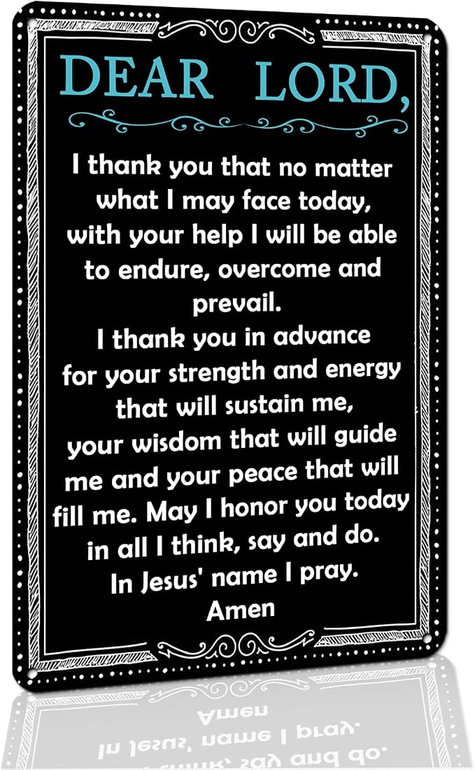 Jesus Name Wall Decor - The Lord's Prayer Tin Sign, Christian Metal Wall Art with Scripture, Rustic Inspirational Sign for Home, Office, Bedroom - 8x12 Inch by VOTHI
