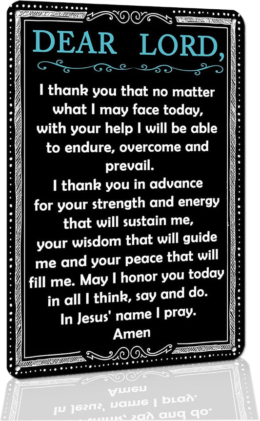 Jesus Name Wall Decor - The Lord's Prayer Tin Sign, Christian Metal Wall Art with Scripture, Rustic Inspirational Sign for Home, Office, Bedroom - 8x12 Inch by VOTHI