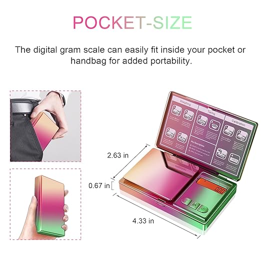 THINKSCALE Shiny Digital Gram Scale, 300g x 0.01g Iridescent Pocket Scale Rainbow Chrome Plating, 6 Units Small Scale .01 Gram Accuracy, Tare Function for Food, Jewelry, Herb, Powder, Coins, Travel