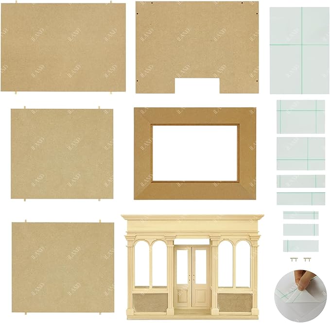 iLAND Wooden Dolllhouse Room Box on 1/12 Scale, Wood Houses for Crafts to Make a Miniature Coffee Shop, Magic House, Store Classic & Creative