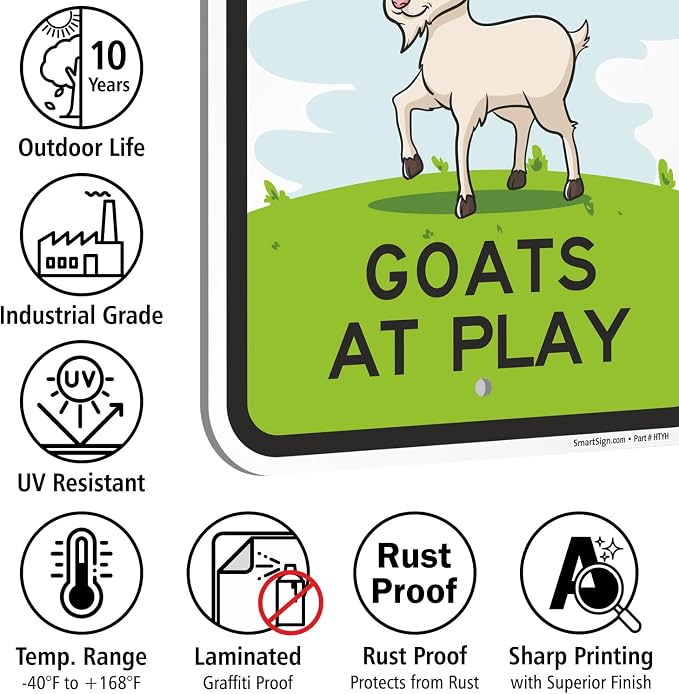 SmartSign Slow Goats At Play Funny Animal Sign - 12" x 18", 63 mil Laminated Rustproof Aluminum Metal, Pre-Drilled Holes, For Gift, Yard, Cafe, Room Decor, Outdoor, Made in USA - Image 5