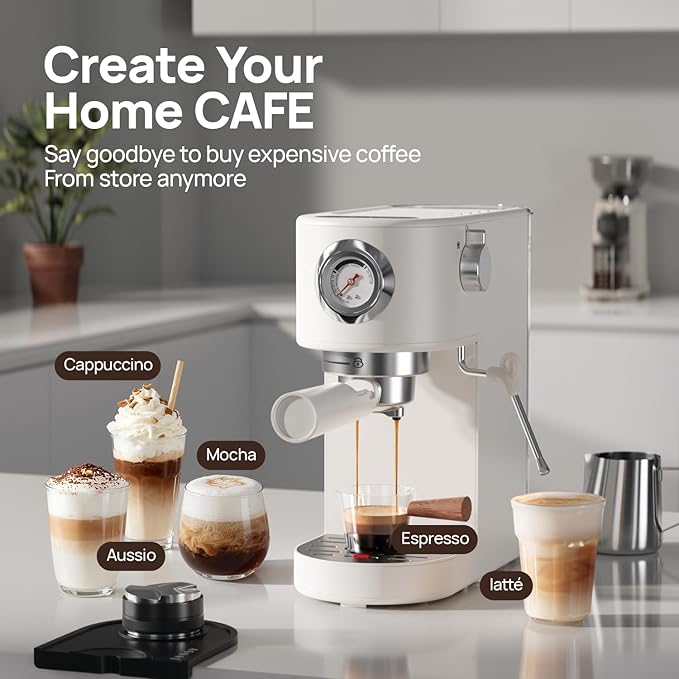 Espresso Machine 20 Bar, Espresso Maker with Milk Frother Steam Wand, Professional Espresso Coffee Machine for Home Cappuccino & Latte Maker
