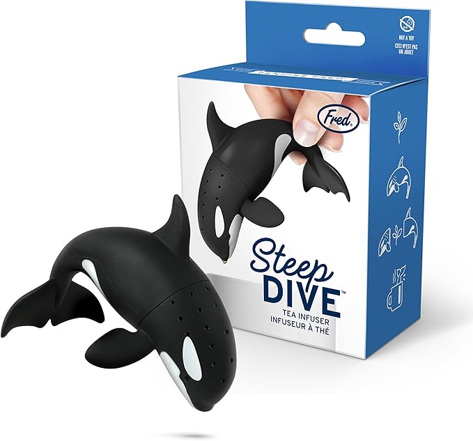 Genuine Fred STEEP DIVE Orca Tea Infuser – Loose Leaf Silicone Tea Strainer – Microwave & Dishwasher Safe