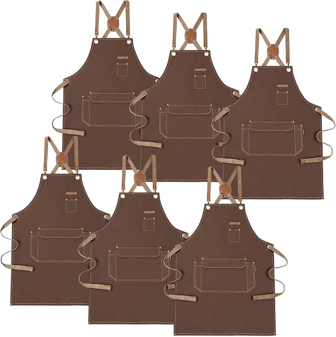 Chef Apron with Cross Back Straps for Men Women, Cotton Canvas Apron for Artists Painting, Kitchen Cooking by RockyToy
