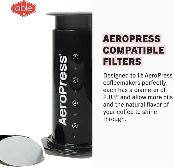 Able - DISK XL Reusable Coffee Filters, Compatible with Newer AeroPress Coffee Filters XL, Ideal for Home & Cafes,152 Micron 72 mm diameter/2.83” Stainless Steel Coffee Filter, Pack of 1