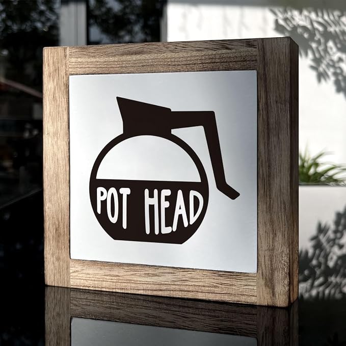 Coffee Pot Head Sign, Wooden Box Decor Set for Home, Decorative Table Sign, Farmhouse Wood Shelf Decoration, Rustic Kitchen and Bar Decor - Image 3
