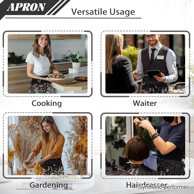Waist Apron with 3 Pockets Waterproof 13 Inch Short Half Waist Aprons Women Men Server Aprons Waitress Waiter Apron - Image 5