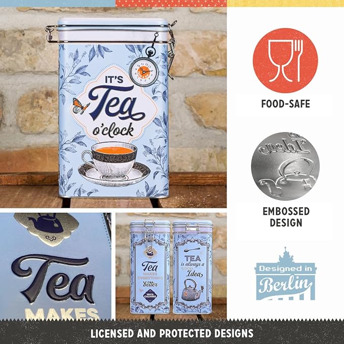 Nostalgic-Art Retro tea tin box, 44 oz, Classic Tea – Gift idea for tea fans, metal clip top can, vintage design