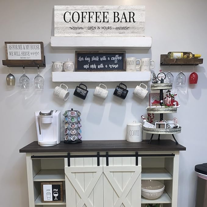WOWGOOMO Classic Coffee Bar Signs Grey Canvas Wall Art - Rustic Cafe Bar Accessories Set for Home Bar, Kitchen, Pub, Store - 6"x17"